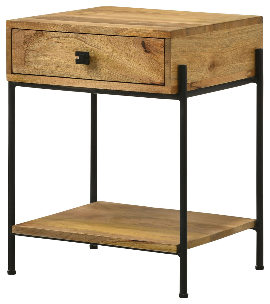 Declan 1 drawer Accent Table With Open Shelf Natural Mango and Black   Modern   Side Tables And End Tables   by Modon  Houzz