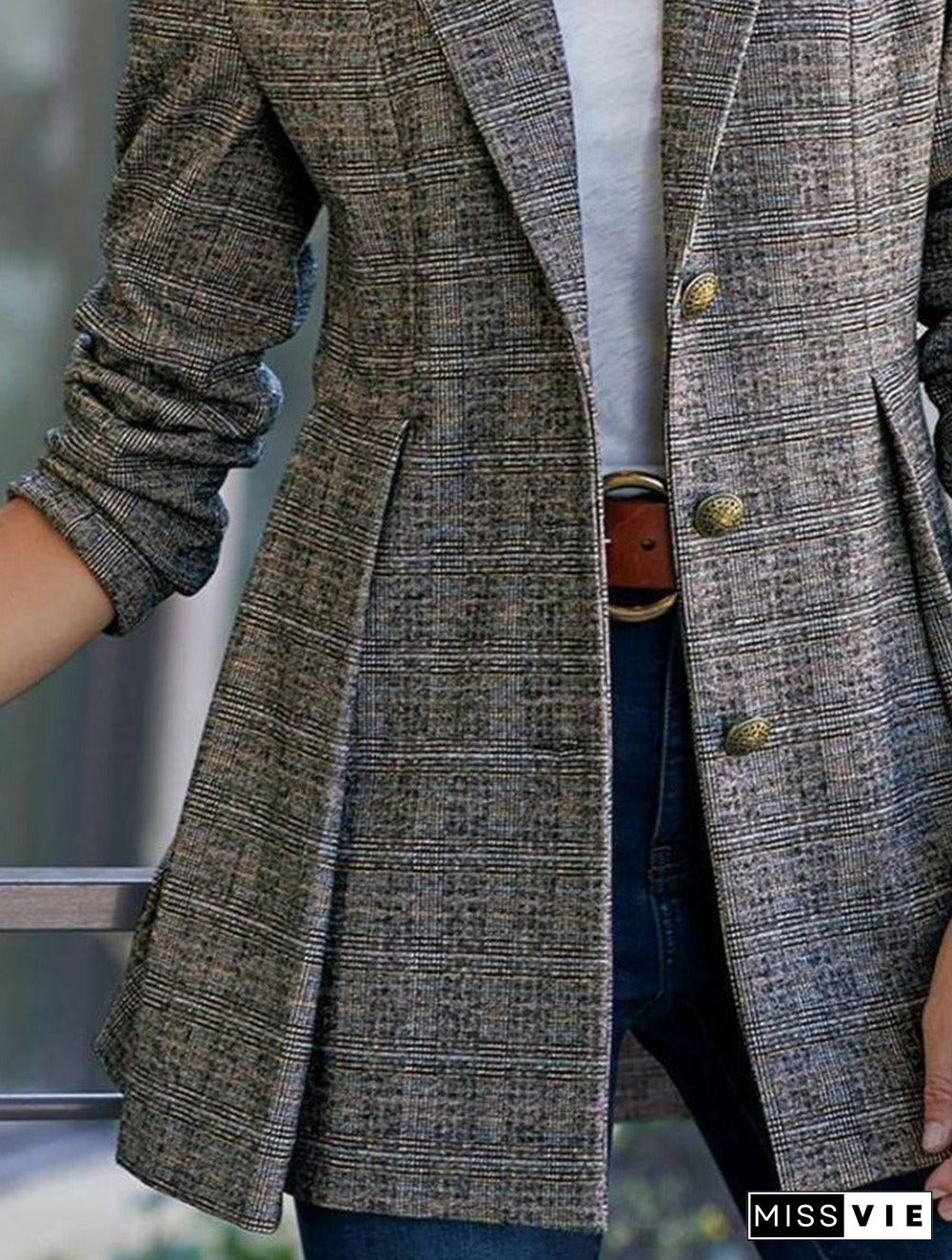 Spring And Autumn Lapel Plaid Blazer