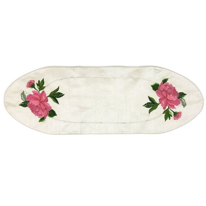 12 x 36 White and Blue Peony Flower Contemporary Table Runner