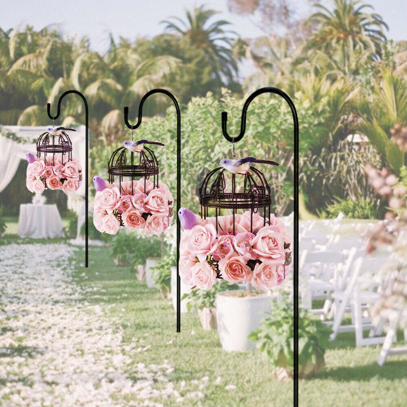 35/47in Tall Extendable Outdoor Shepherds Hooks for Garden Iron, Made of Premium Metal for Hanging Solar Lanterns, Bird Feeders, Deck, Mason Jars, Plants, Crook Garden Stakes, Wedding Decor