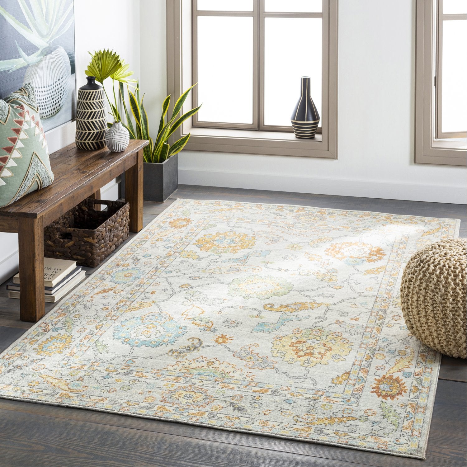 Bodrum Indoor/Outdoor Rug in Ivory, Saffron, Silver Gray, Medium Gray, Camel, Pale Blue, Moss