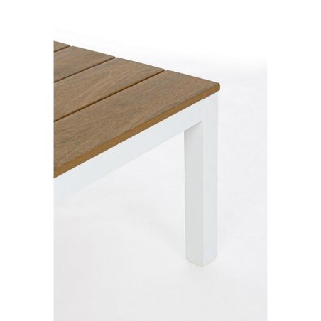 Canapé d'angle et table basse outdoor - blanc et teck