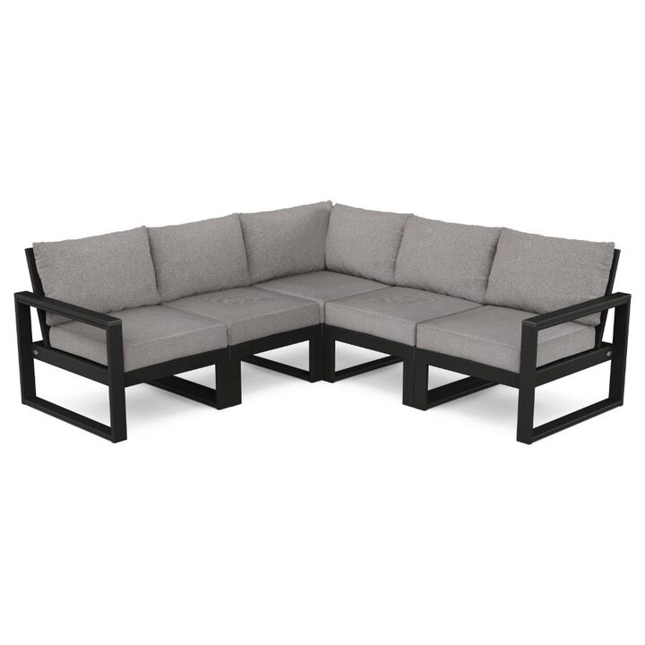 POLYWOOD EDGE 5-Piece Modular Deep Seating Set in Black / Grey Mist