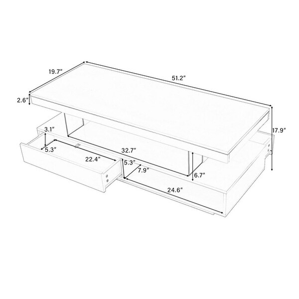 Modern Center Table with 2 Drawers LED Lights and Display Shelves