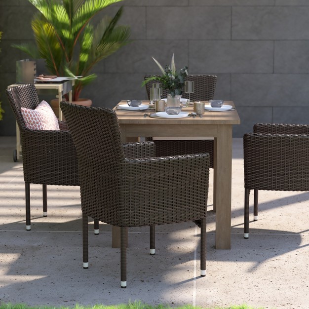 Flash Furniture Maxim Modern Wicker Patio Armchairs For Deck Or Backyard Fade And Weather resistant Frames And Cushions