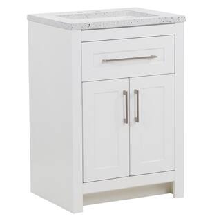 Home Decorators Collection Clady 24.5 in. W x 18.8 in. D x 35.4 in. H Freestanding Bath Vanity in White with Silver Ash Cultured Marble Top HD2024P2-WH