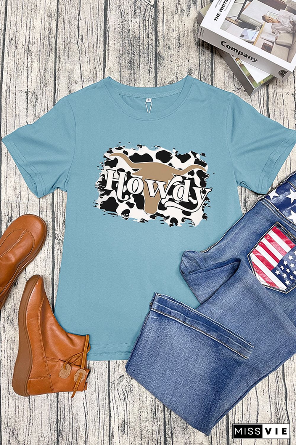 Howdy Western Cow Short Sleeve Graphic Tee Wholesale