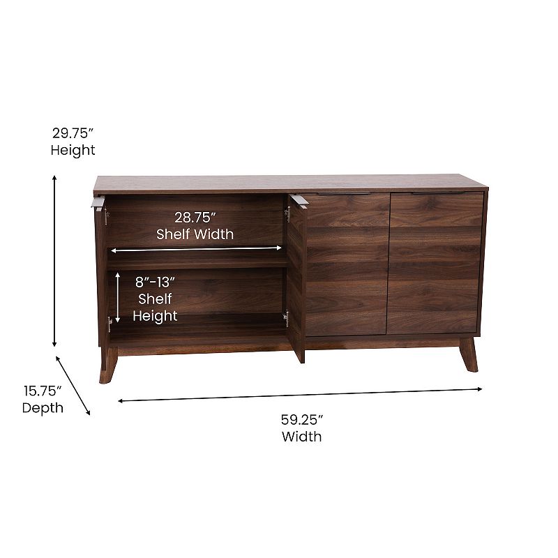 Flash Furniture Hatfield Mid-Century Modern Buffet Sideboard Storage Cabinet