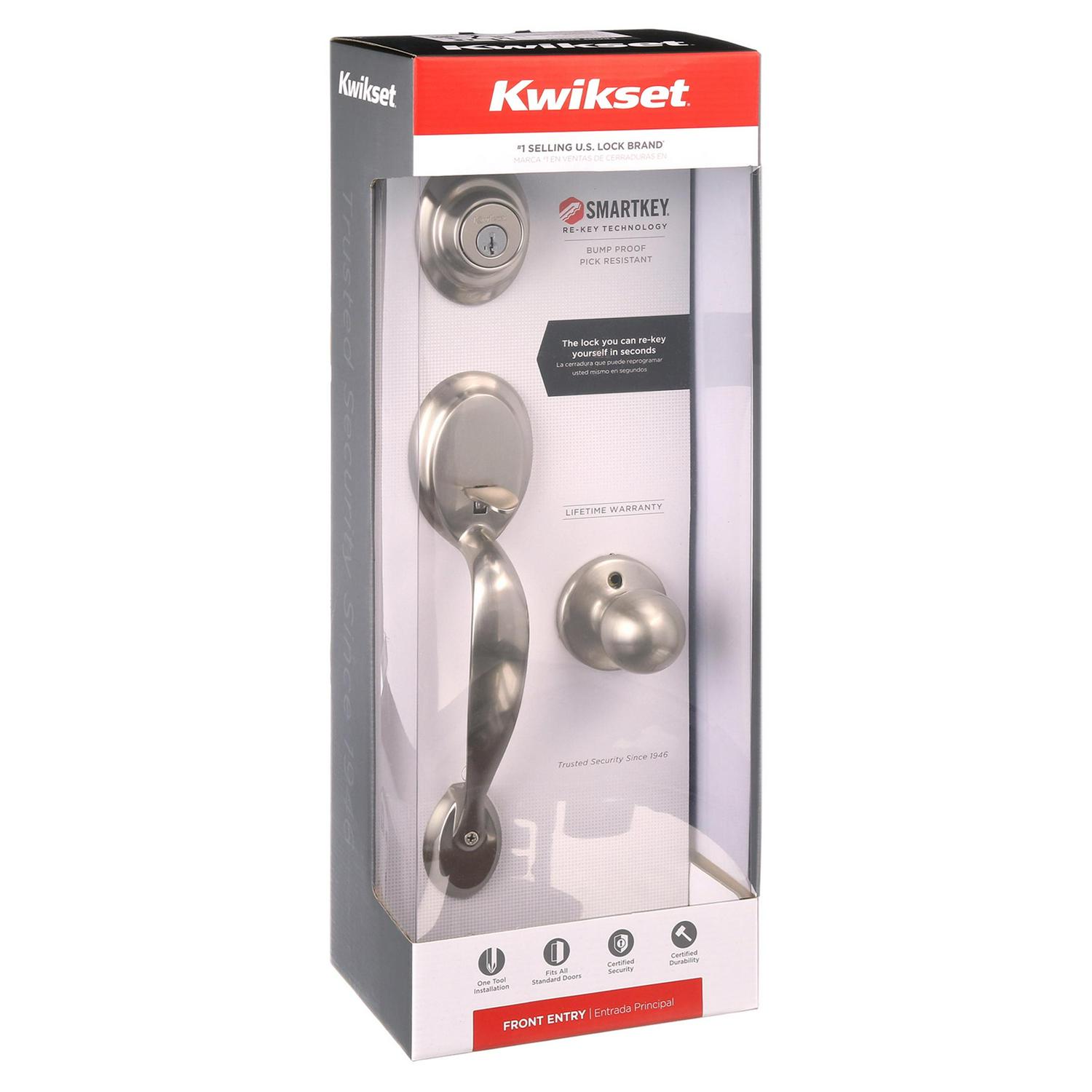 Kwikset Dakota Sgl Cyl Handleset w/Polo Door Knob in SN Handle Sets