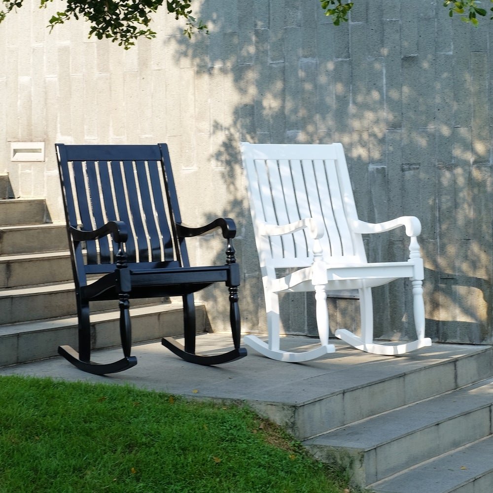 Bonn Solid Wood Oversized Outdoor Rocking Chair, Black