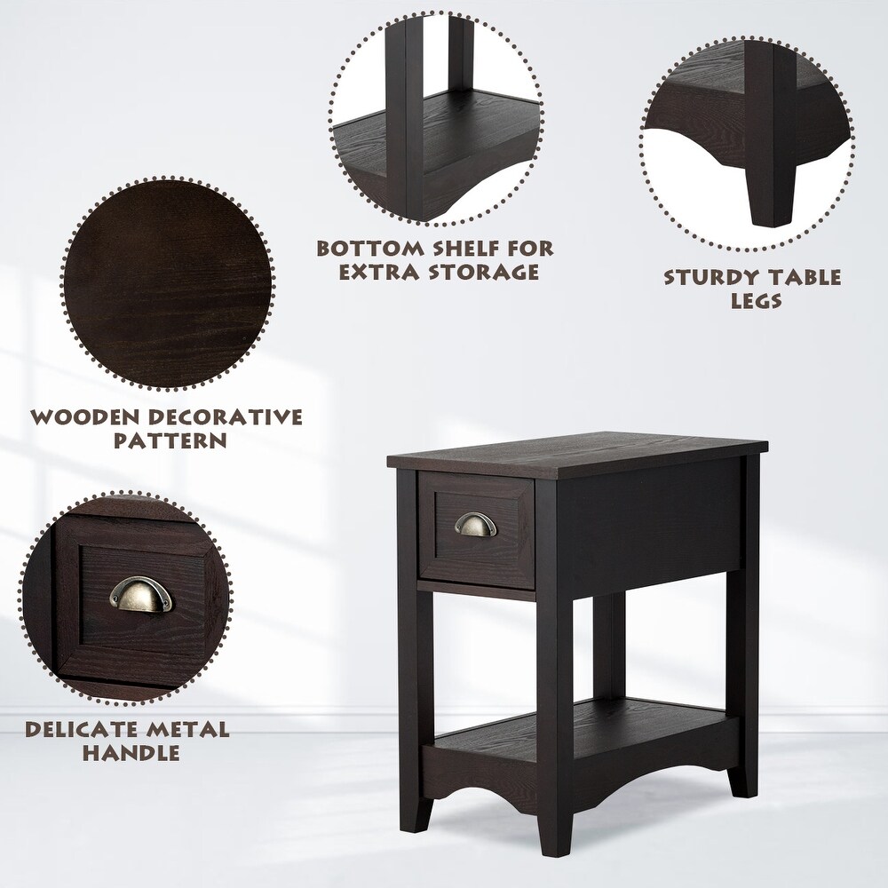 Gymax Set of 2 Contemporary Side End Table Compact Table w/ Drawer   13'' X 22'' X 23'' (L X W X H)