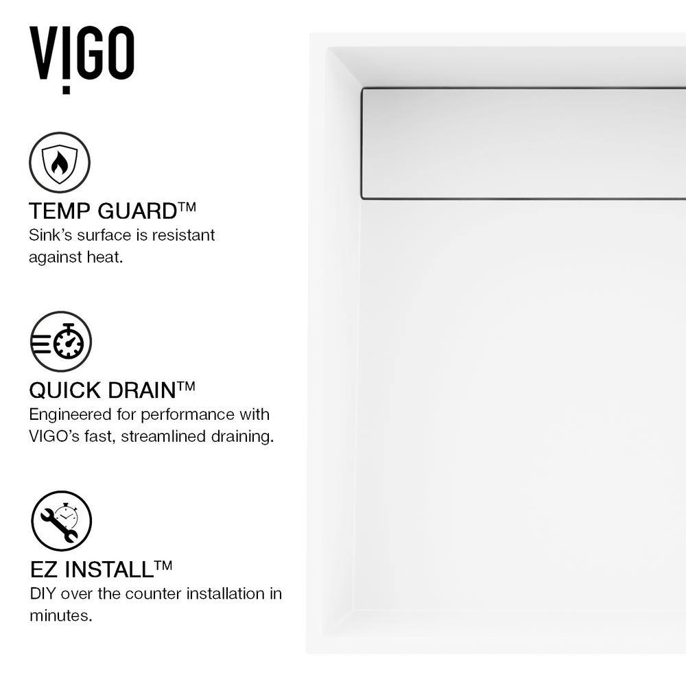 VIGO Montauk Modern White Matte Stone 15 in. L x 15 in. W x 5 in. H Square Vessel Bathroom Sink VG04020