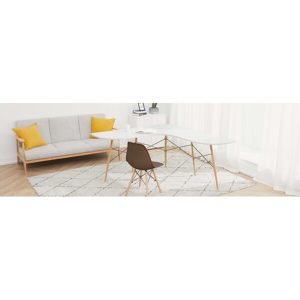 Allan Plastic Side Dining Chair with Wooden Legs Set of 2， Brown - 18.5