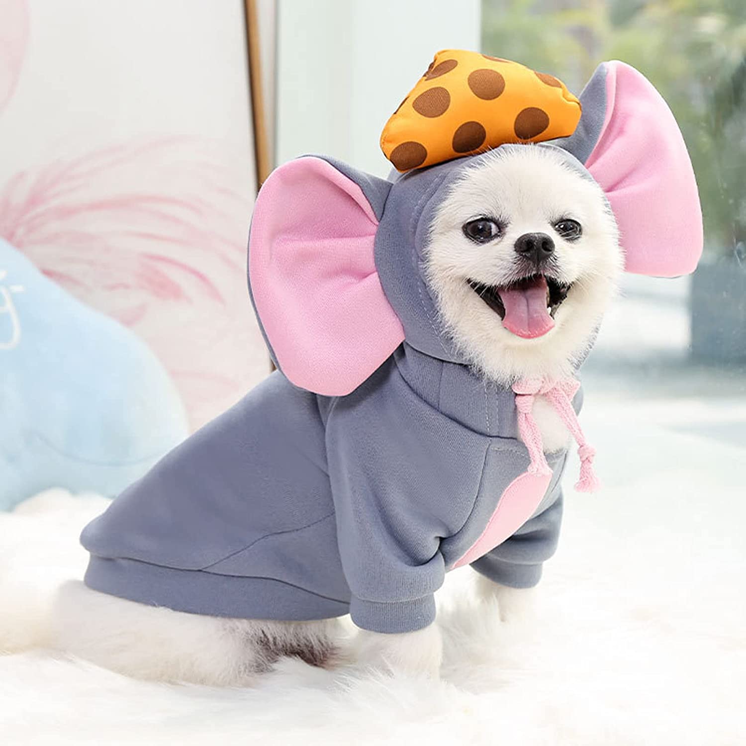 BT Bear Pet Clothes， Dogs Hooded Sweatshirt Fruit Warm Coat Sweater Cold Weather Costume for Puppy Small Medium Large Dog Gray Mouse XS