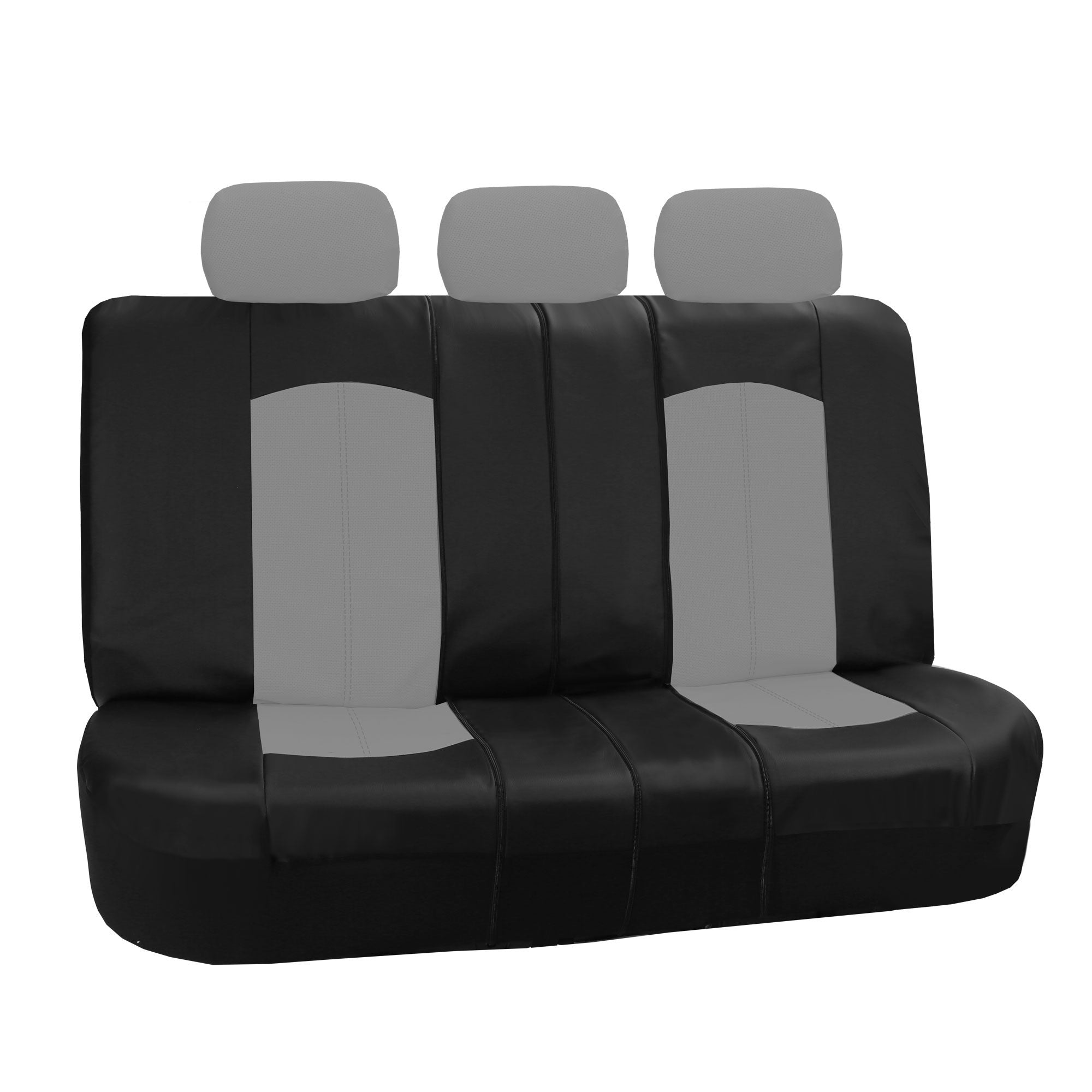 FH Group， Gray Black Deluxe Leather Seat Covers Full Set w/ Free Air Freshener， Airbag Compatible / Split Bench Covers