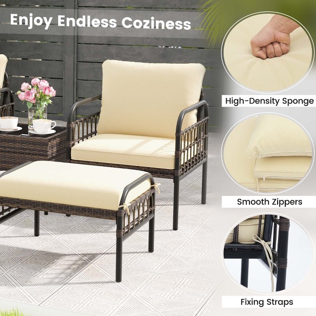 Costway 5 Pcs Patio Conversation Set Outdoor Wicker Chair Set With Ottomans amp Coffee Table