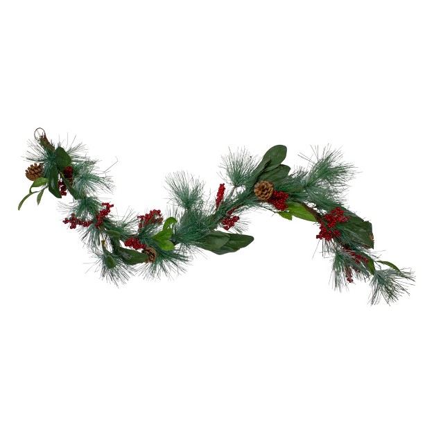 Northlight 6 x27 Leaves Berry And Pine Needle Artificial Christmas Garland Unlit