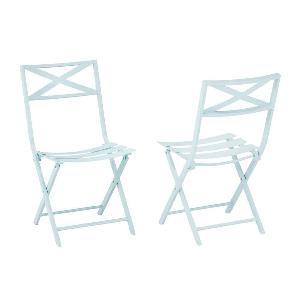 StyleWell Mix and Match Folding Steel Slat Outdoor Bistro Chairs in Sea Breeze (2-Pack) FDS40069A-2PKB