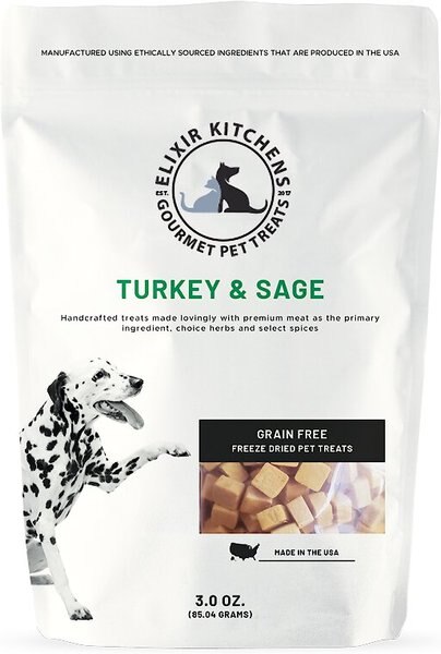 Elixir Kitchens Turkey and Sage Freeze Dried Dog and Cat Treats， 3-oz bag