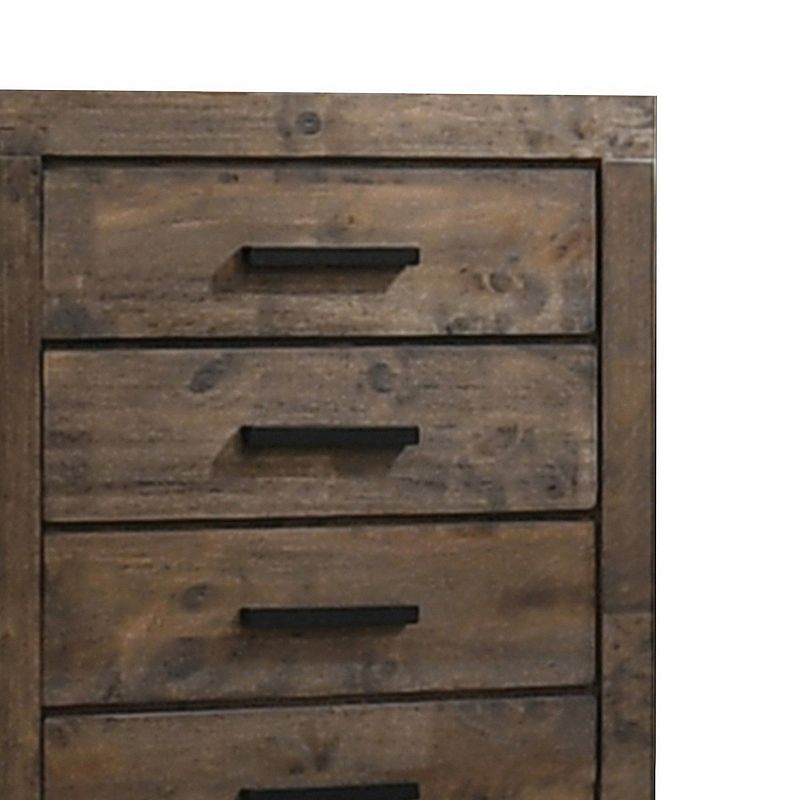 Wooden Chest with 5 Drawers and Grain Details， Brown