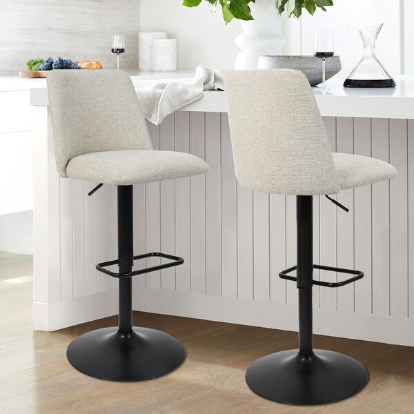 Upholstered Adjustable Height Swivel Bar Stool with Back Set of 2