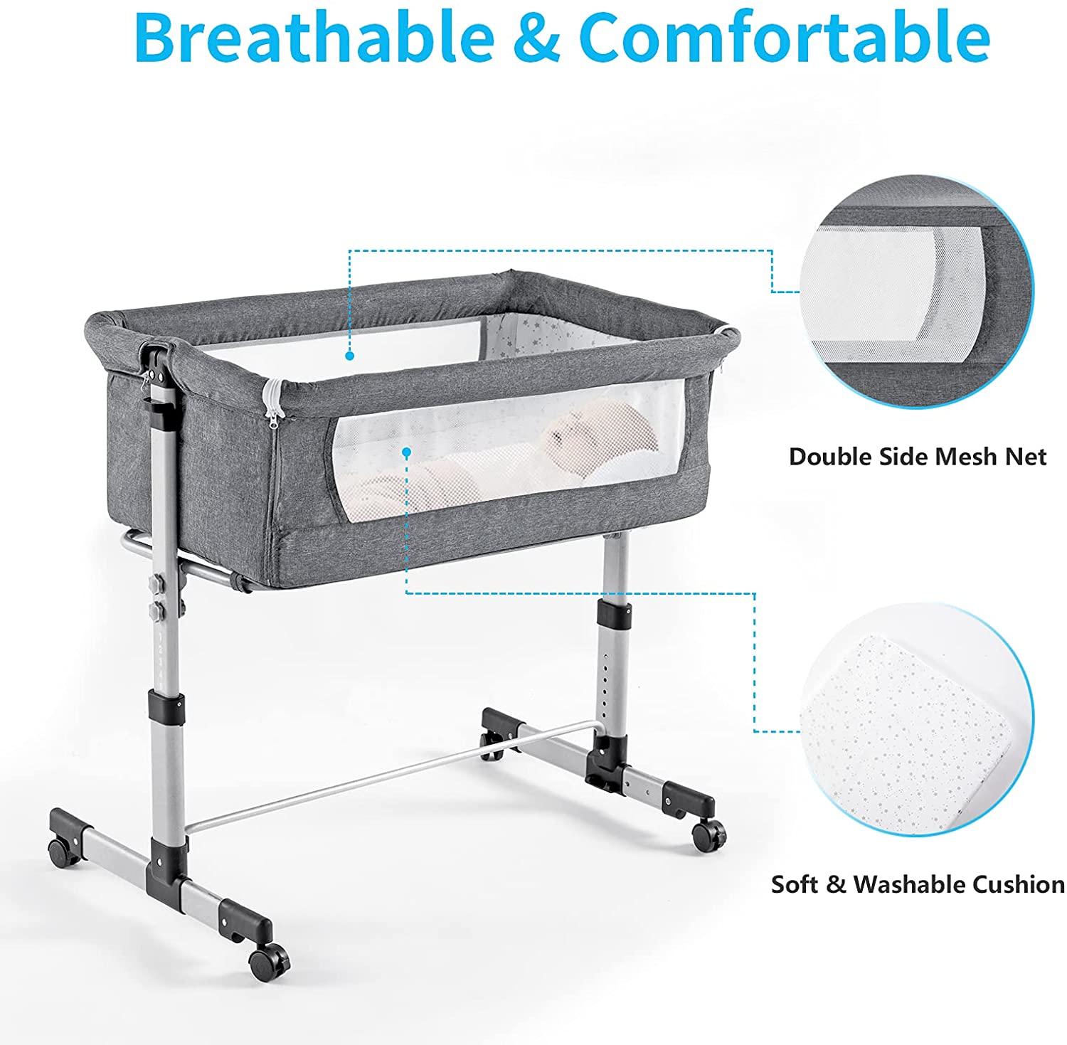 Nordmiex Baby Bassinet 3 in 1 Bedside Sleeper for Newborn / Infant, Gray