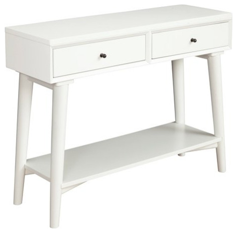 Alpine Furniture Flynn Wood Console Table with 2 Drawers in White   Midcentury   Console Tables   by Homesquare  Houzz
