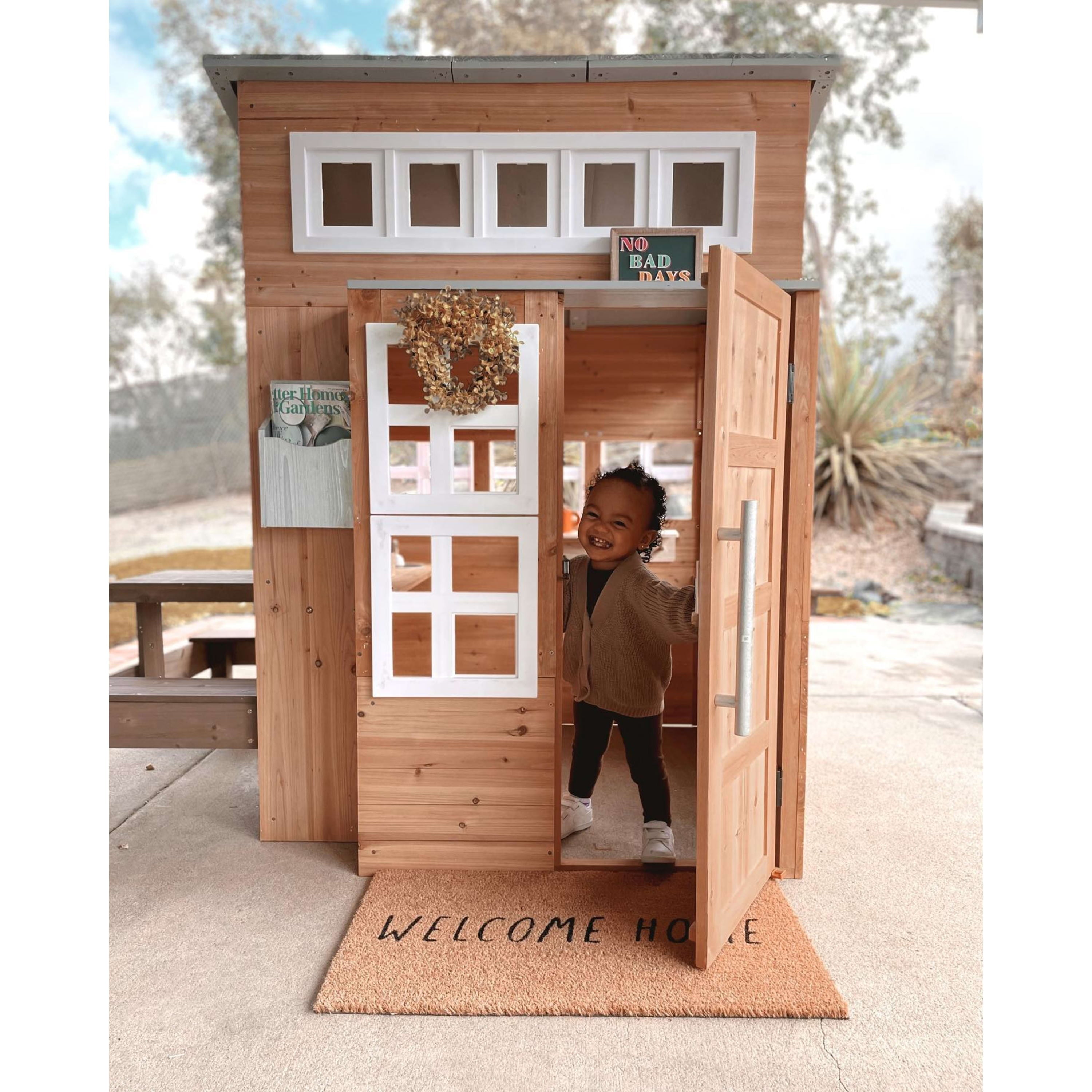 KidKraft Modern Outdoor Wooden Playhouse with Picnic Table, Mailbox and Outdoor Grill