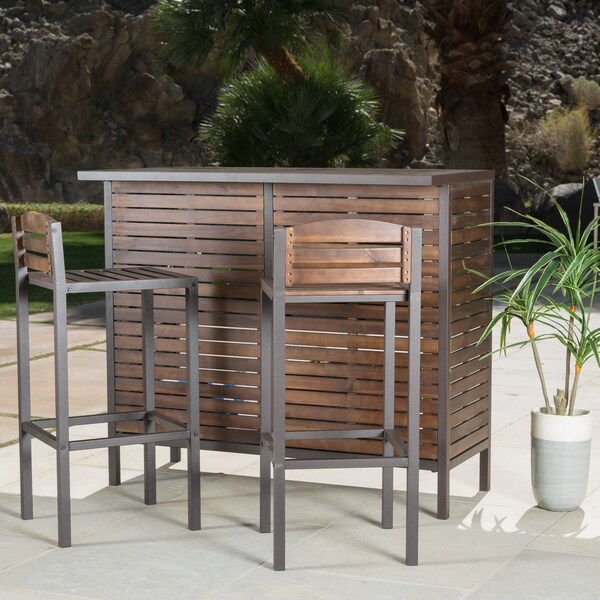 Milos Acacia Wood 3piece Outdoor Bistro Bar Set by Christopher Knight Home