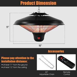 Costway 1500-Watt Black Panel Forced Air Electric Hanging Heater Ceiling Mounted Infrared Heater with Remote Control FP10067US-BK