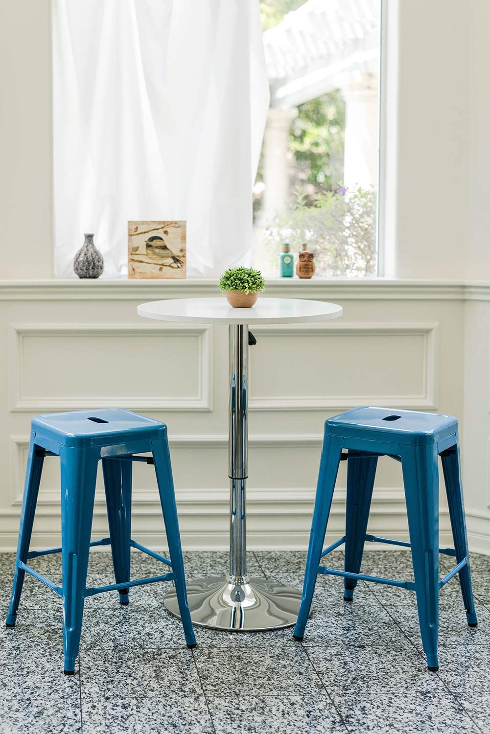 24 Inch Metal Bar stools, Backless Counter Height Barstools, Indoor Outdoor Stackable Stools with Square Seat