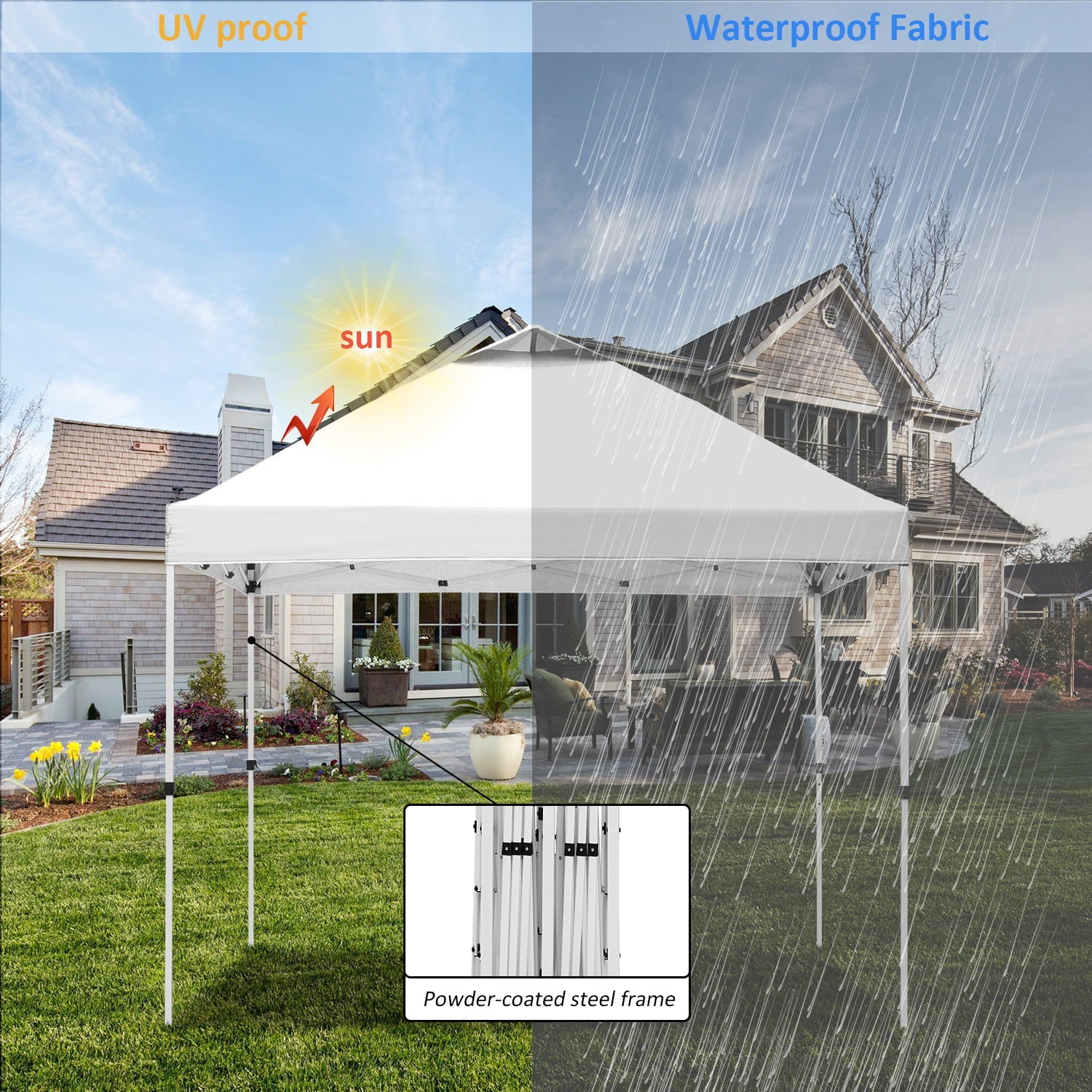 Outdoor Basic 10' x 10' Pop up Canopy Tent Outside Canopy, One Push Tent Canopy with Wheeled Carry Bag, Extra 8 Stakes and 4 Ropes, White