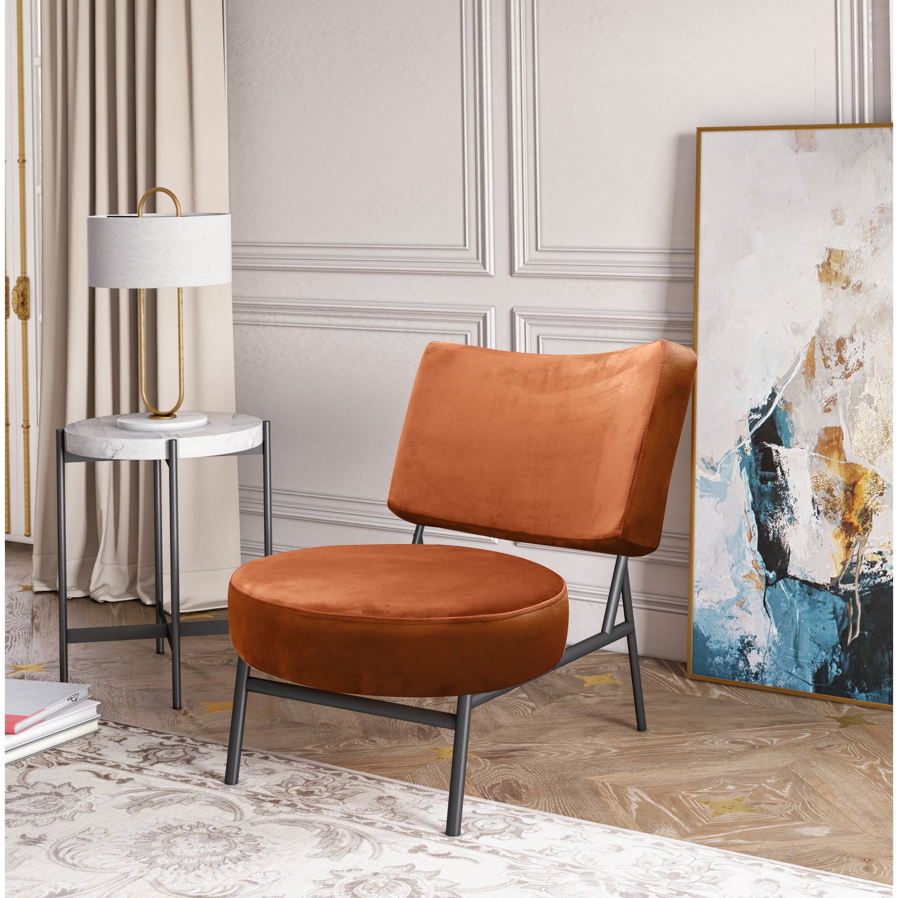 Modrest Sami Modern Orange Velvet Accent Chair