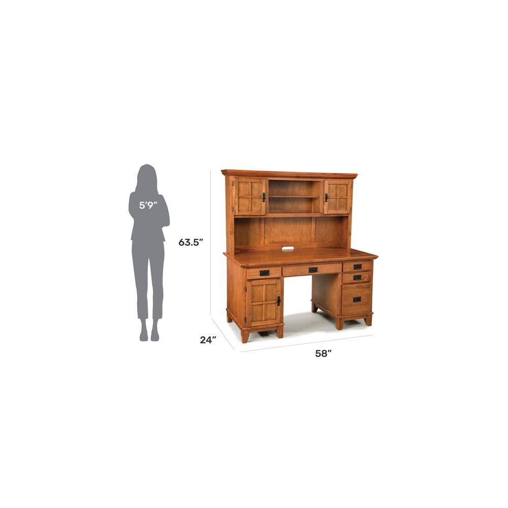 HOMESTYLES 58 in. Rectangular Cottage Oak 5 Drawer Computer Desk with Solid Wood Material 5180-184