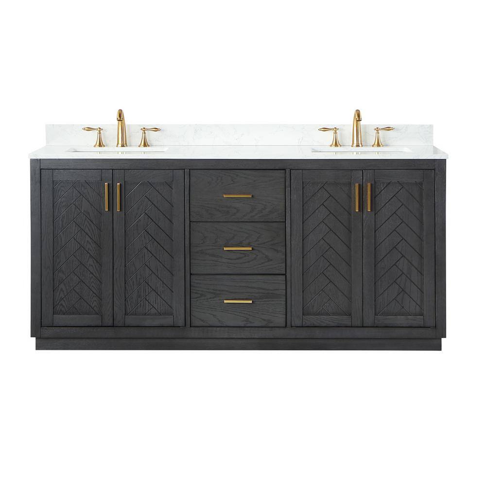 Altair Gazsi 72 in. W x 22 in. D x 34 in. H Bath Vanity in Brown Oak with Grain White Composite Stone Top 543072-BN-GW-NM