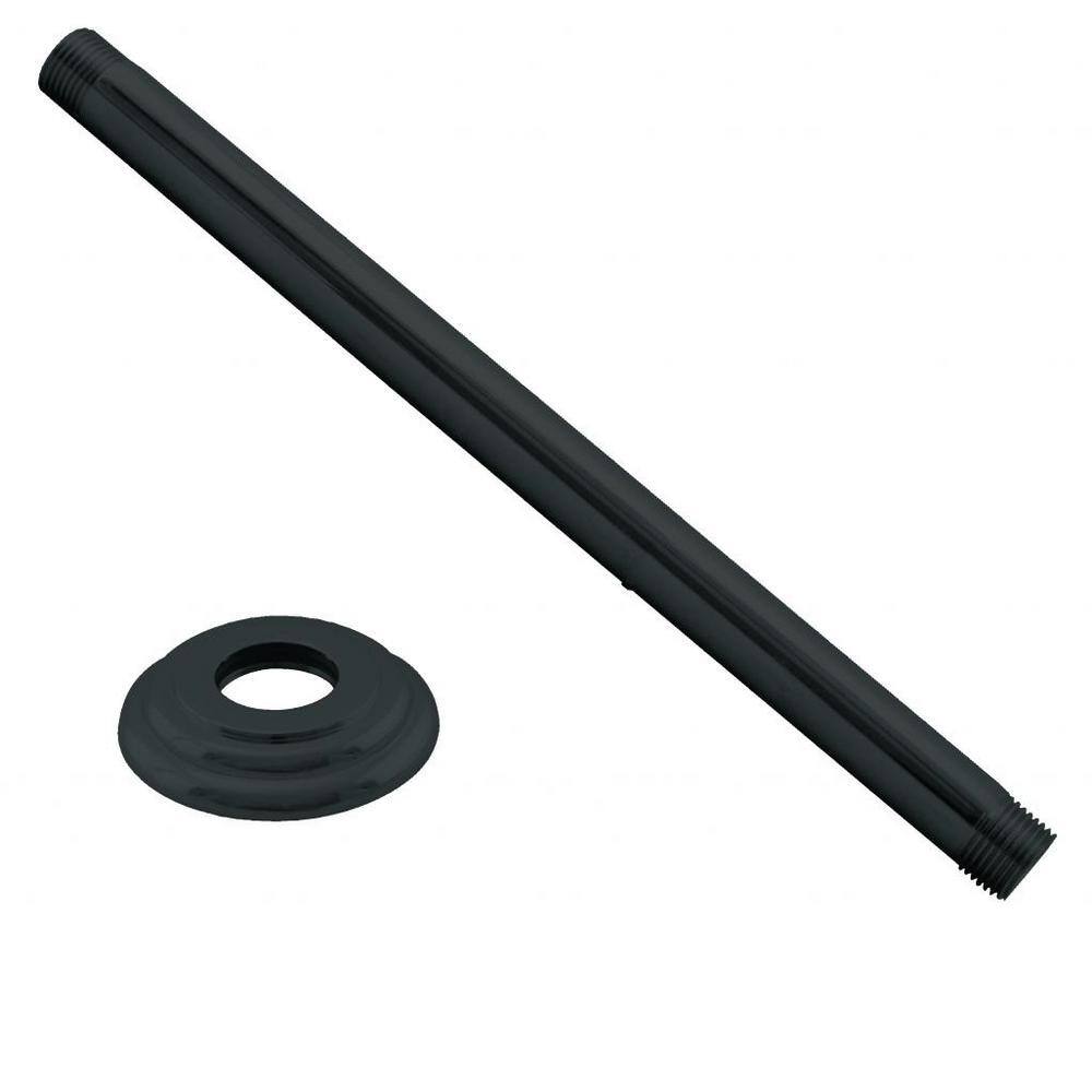 Westbrass 12 in. IPS x 12 in. Round Ceiling Mount Shower Arm with Flange Matte Black D3612A-62