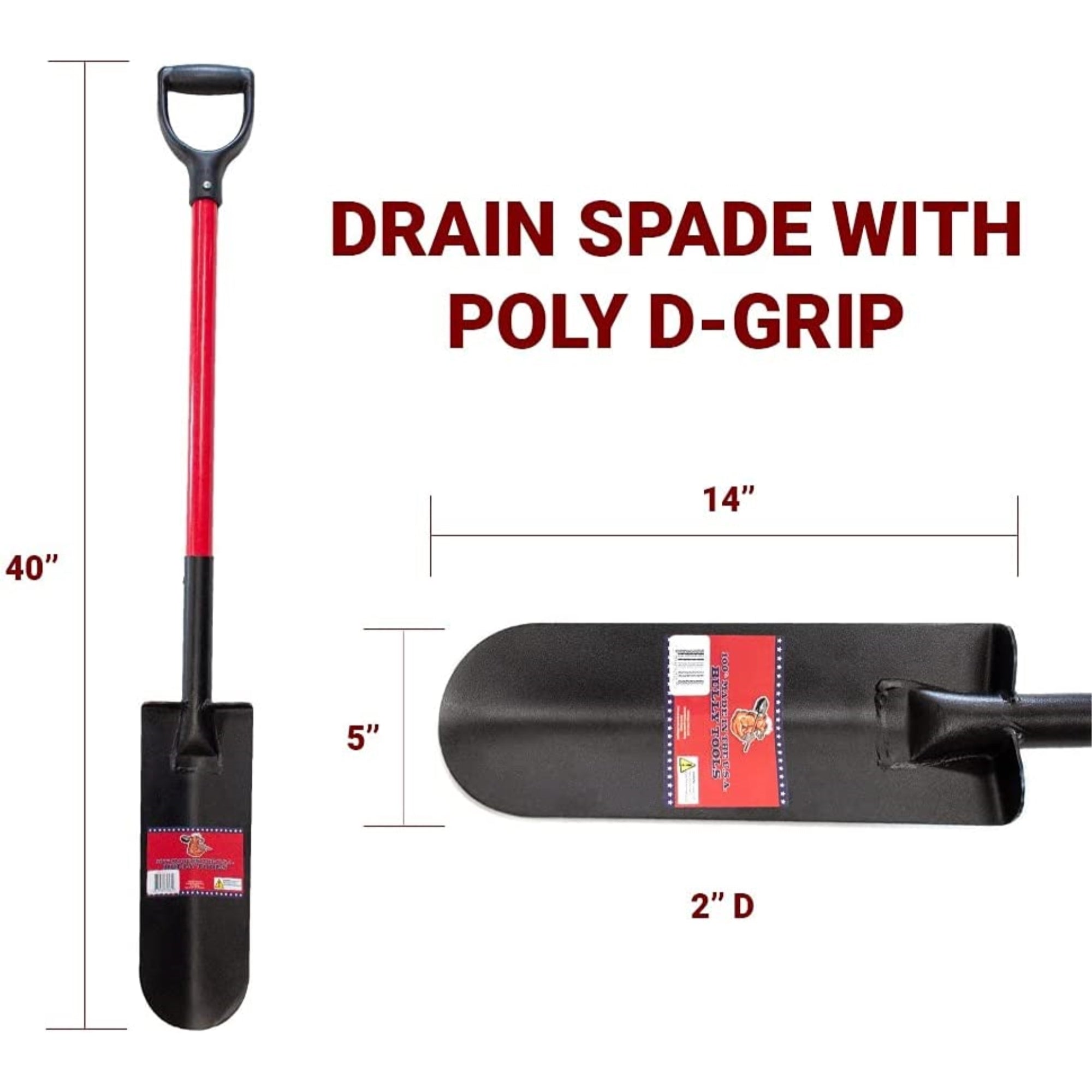 Bully Tools 12-Gauge 14-Inch Drain Spade with Fiberglass D-Grip Handle