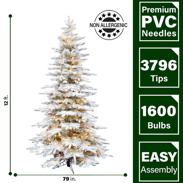 Fraser Hill Farm 12Ft. Flocked Pine Valley Christmas Tree with Warm White LED Lighting