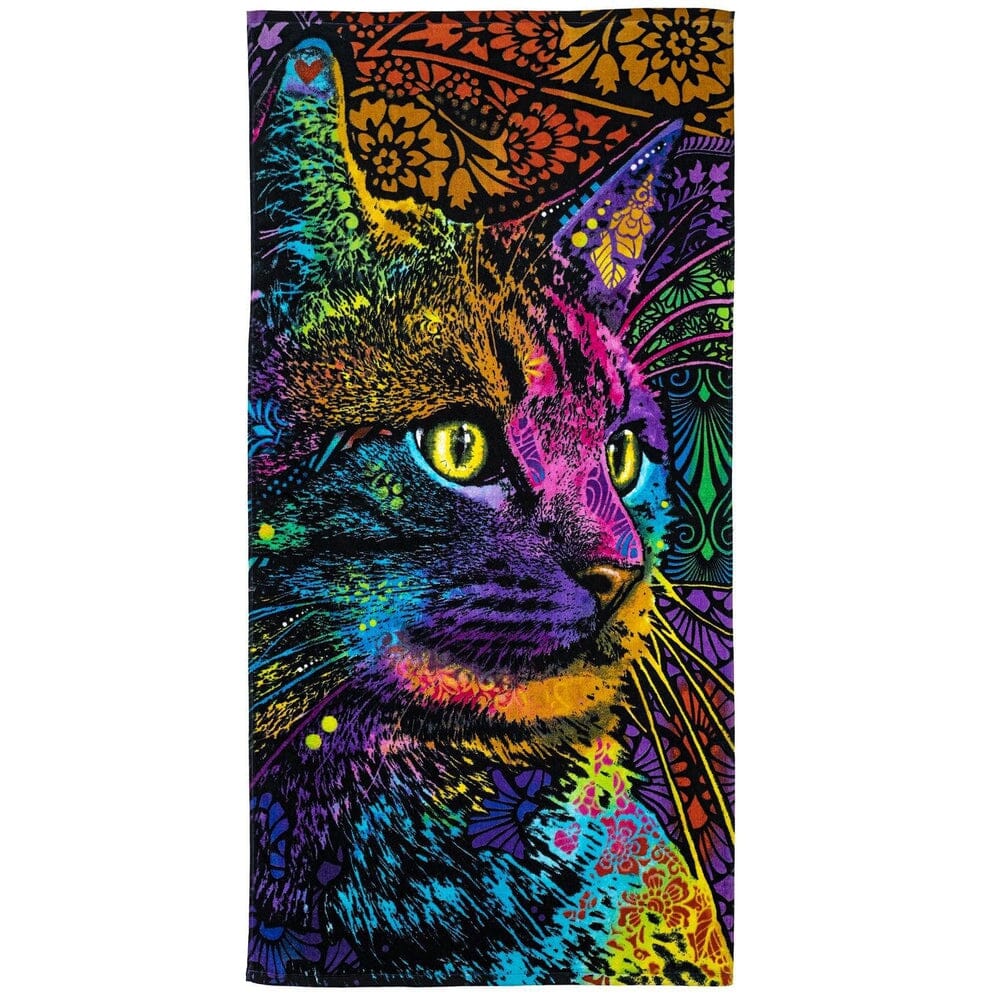 Mysterio Gaze Cat Super Soft Plush Cotton Beach Bath Pool Towel by Dean Russo