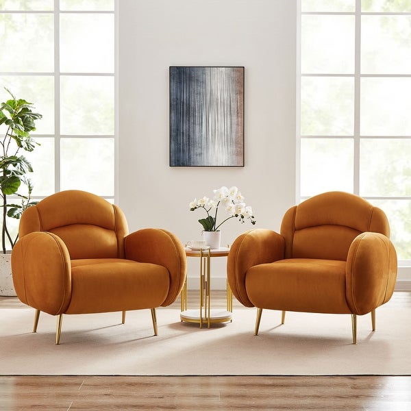 VANOMi 35.45'' Wide Velvet Mid-century Modern Accent Chair， Euro-style Armchair with Gold Metal Legs