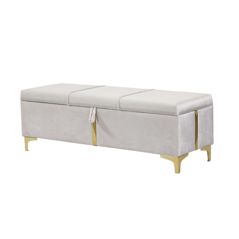 Elegant Style Large Upholstered Storage Ottoman  Storage Bench with Metal Legs  Modern Bed End Bench