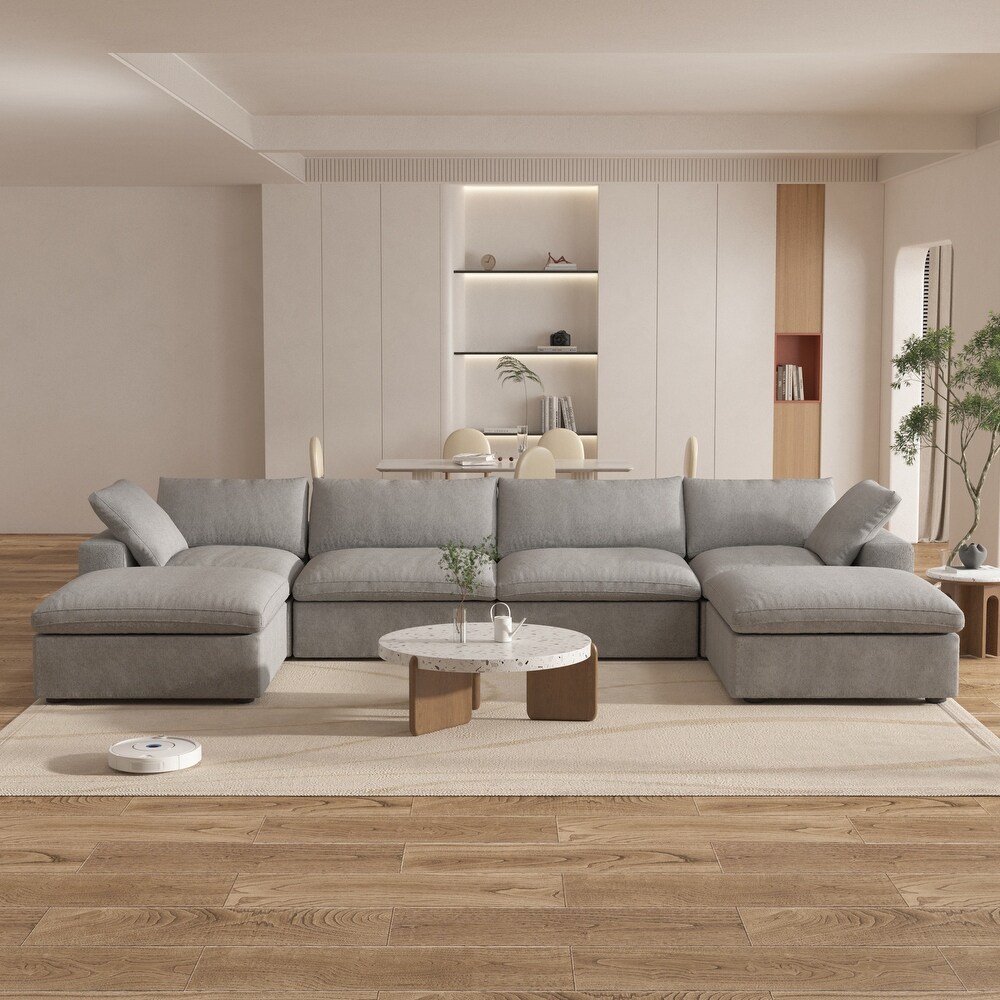 Large Modular Sectional Sofa Down Filled U Shaped 4 Seater with 2 Ottoman