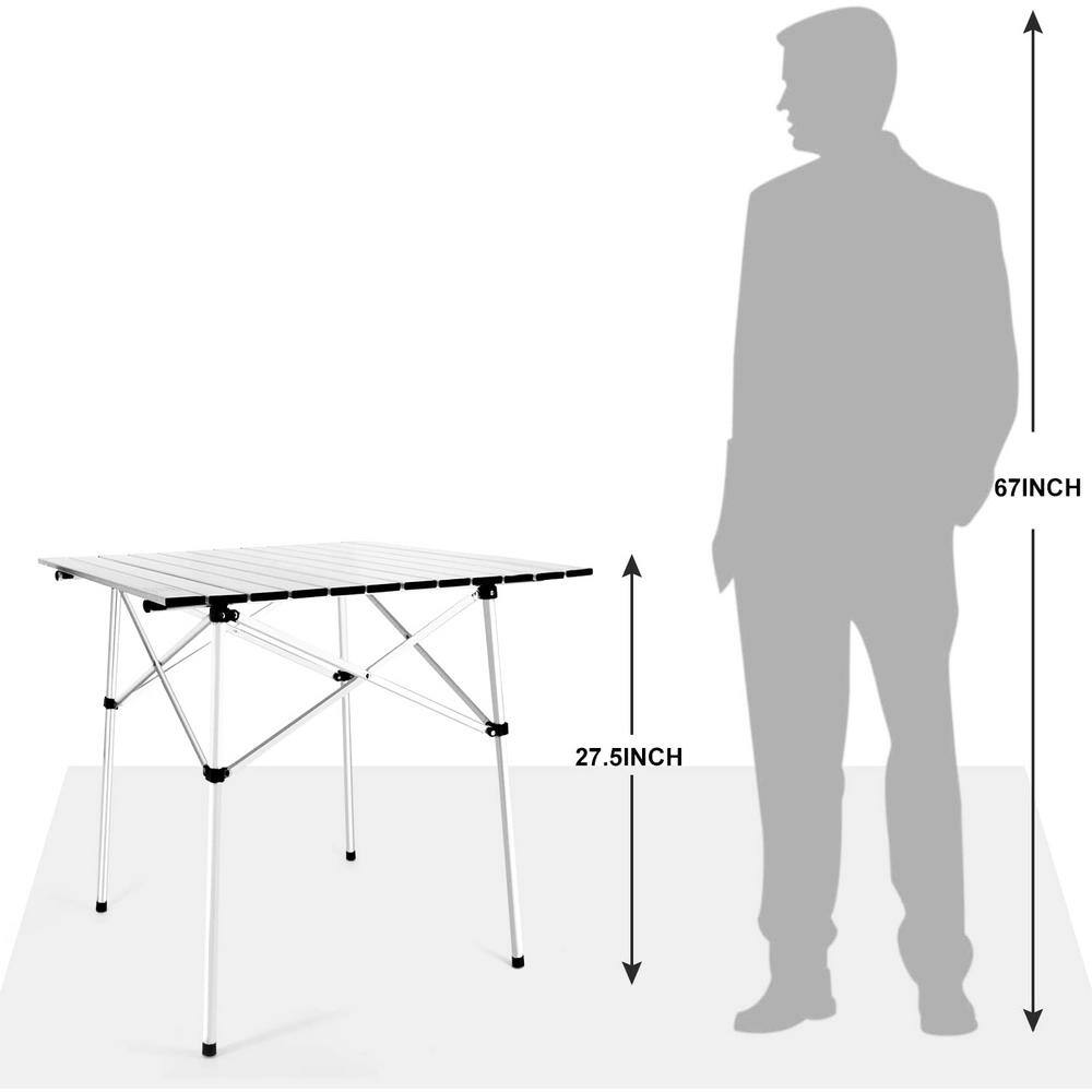 SUGIFT Portable Roll Up Gray Aluminum Folding Camping Table with Carrying Bag SGFT88301