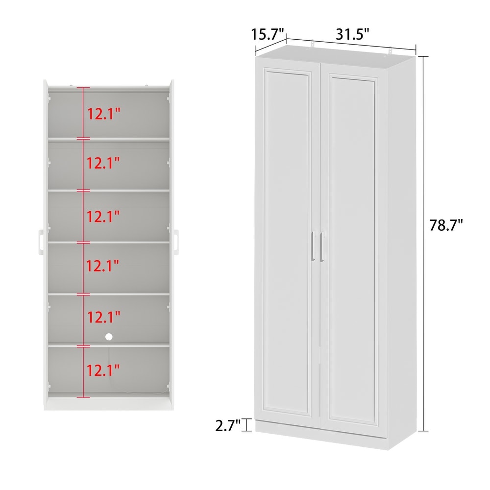 78.7”H Tall Bookcase Storage Cabinet with 5 Tier Shelves   2 Doors   78.7\