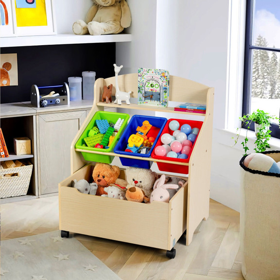 Costway 38914725 Kids Wooden Toy Storage Unit Orga...