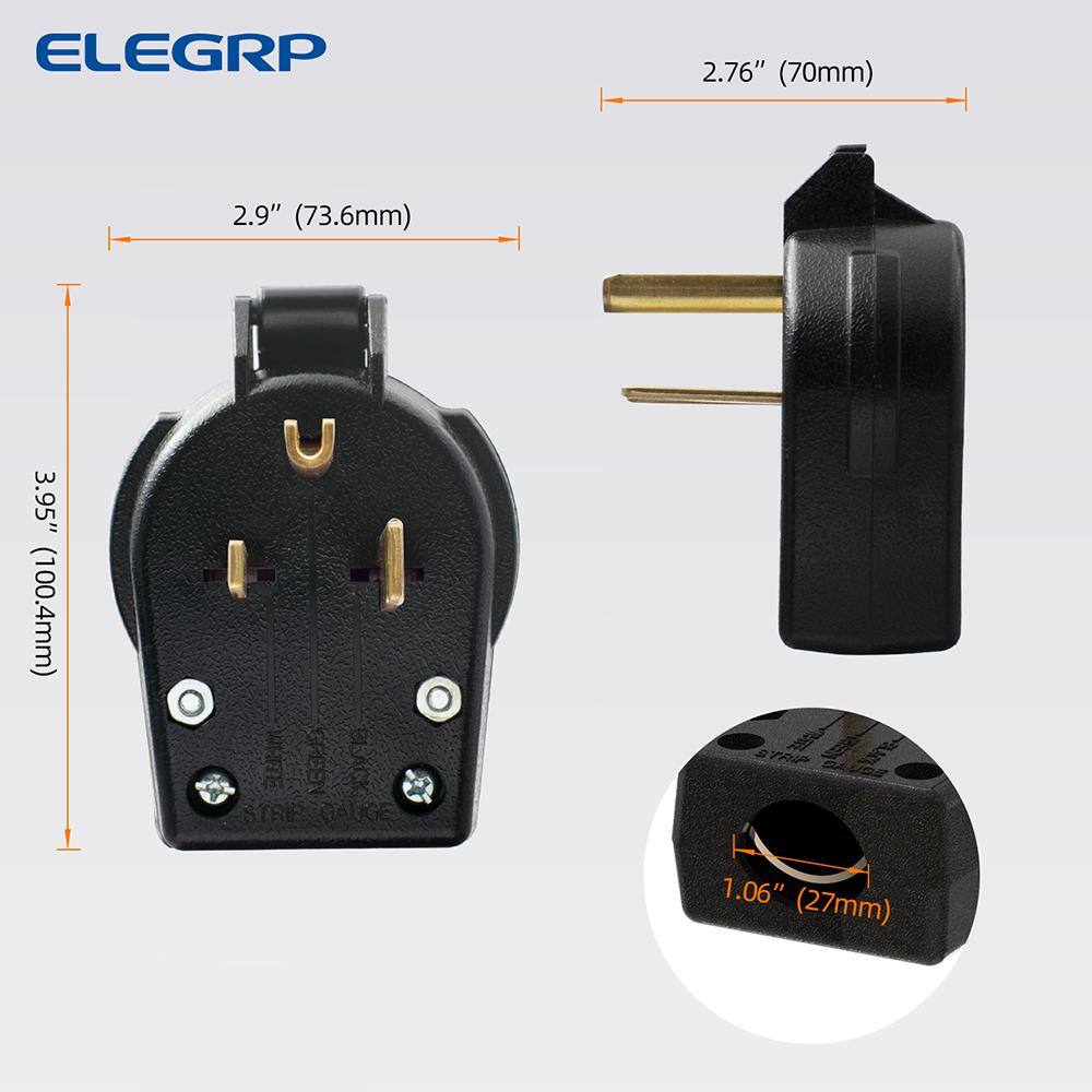 ELEGRP 30 Amp50 Amp 250-Volt 2-Pole3-Wire NEMA 6-30P6-50P Grounded Straight Blade Angle Plug Black 4504