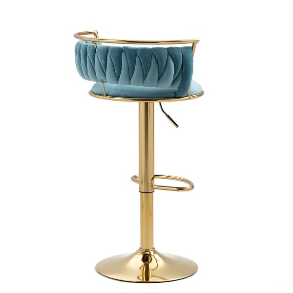 Velvet Swivel Bar Stools with Low Back and Footrest