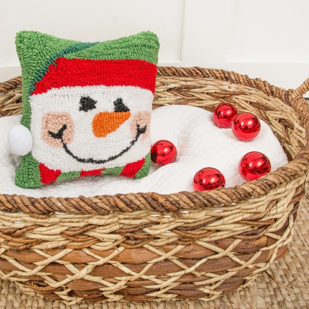 X 8 quot Happy Snowman Hooked Petite Christmas Holiday Throw Pillow