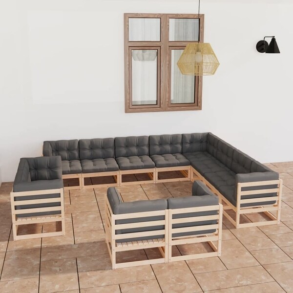 12 Piece Patio Lounge Set with Cushions Solid Pinewood - Overstock - 37573841