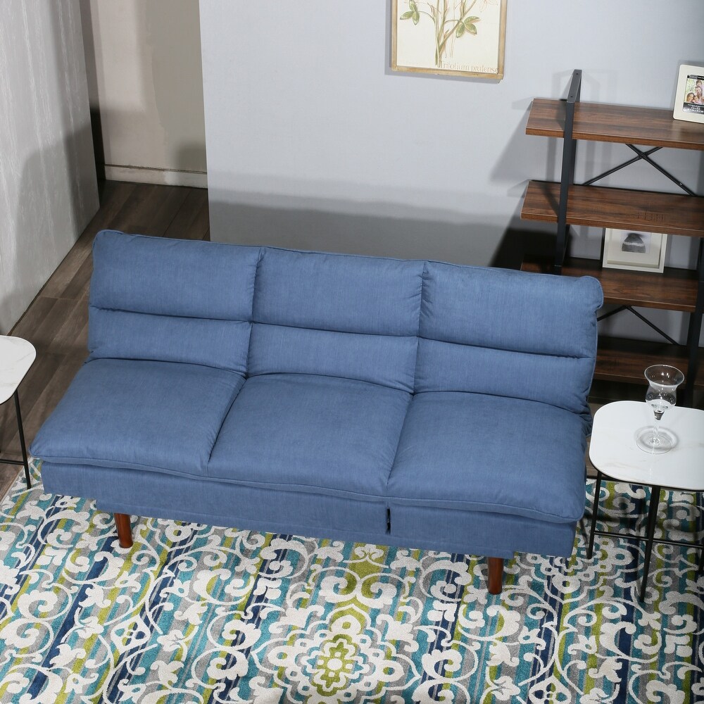 Modern Armless Fabric Blue Sofa Bed Adjustable Folding Sofa   37.01*76.38*41.73 inches